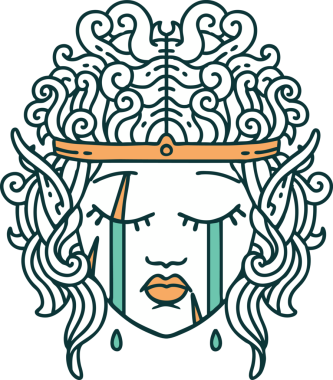 Retro Dövme Tarzı Ağlayan Elf Barbar karakter yüzü Bir insan tarafından çizilmiş