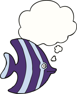Bir insan tarafından çizilmiş düşünce baloncuklu melek balığı.