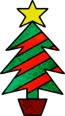 Bir insan tarafından çizilmiş bir Noel ağacının retro grunge desenli karikatürü