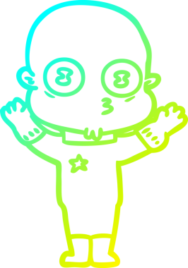 Bir insan tarafından çizilmiş garip, kel bir uzay adamının soğuk çizgi çizimi.