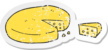 Bir insan tarafından çizilmiş karikatür peynirinin gerilimli retro yapıştırması