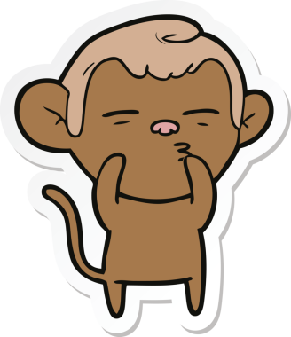 Bir insan tarafından çizilmiş şüpheli bir maymunun çıkartması.