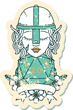 Retro Dövme Tarzı Elf Savaşçısı Doğal 20 zar atışıyla Bir insan tarafından çizilmiş