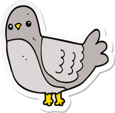 Bir insan tarafından çizilmiş çizgi film kuşunun çıkartması.