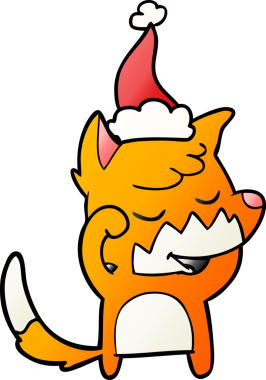 Dost canlısı bir el çizimi tilki uyandığında Noel Baba şapkası giymiş bir insan tarafından çizilmiş.