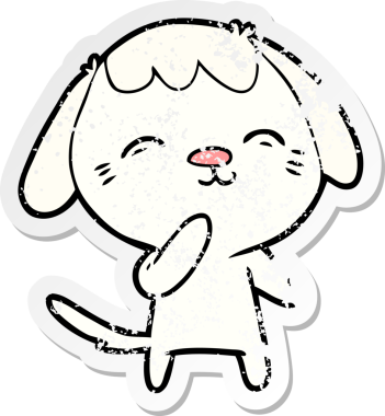 Bir insan tarafından çizilmiş mutlu çizgi film köpeğinin sıkıntılı çıkartması.