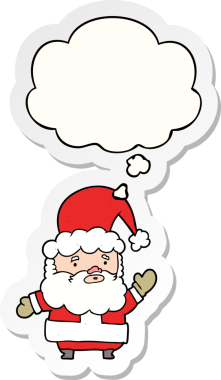 Düşünce baloncuğu insan tarafından çizilmiş bir çıkartma olan çizgi film Noel Baba.