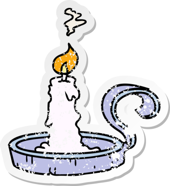 Bir mum tutacağının karalama karikatürü ve bir insan tarafından çizilmiş bir mum.