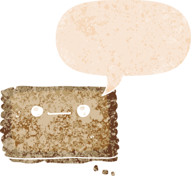 grunge içinde konuşma balonu olan karikatür bisküvisi bir insan tarafından çizilmiş sıkıntılı retro desen tarzı