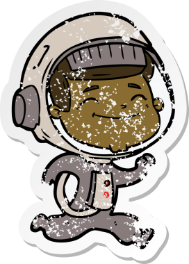 Bir insan tarafından çizilmiş mutlu bir astronotun sıkıntılı çıkartması.