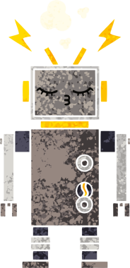 Bir insan tarafından çizilmiş arızalı bir robotun retro çizim tarzı karikatürü