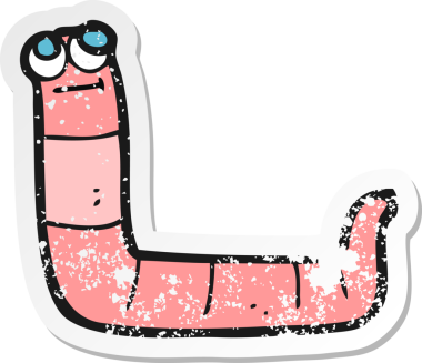 Bir insan tarafından çizilmiş bir karikatür solucanının geriletilmiş çıkartması.