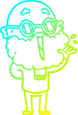 Bir insan tarafından çizilmiş sakallı neşeli bir çizgi film çizimi.