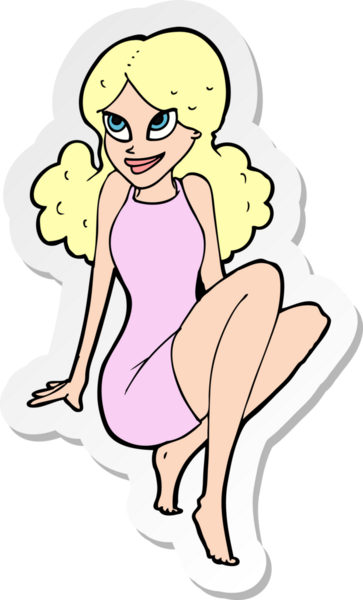 Bir insan tarafından çizilmiş çekici bir kadının çıkartması.