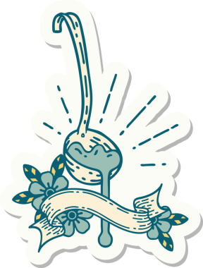 Bir insan tarafından çizilmiş et suyu dolu dövme kepçesinin çıkartması.