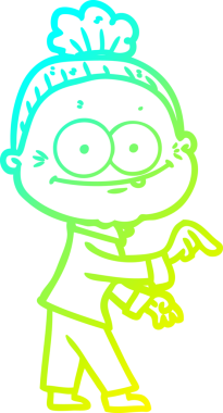 Bir insan tarafından çizilmiş, mutlu, yaşlı bir kadının çizimi.