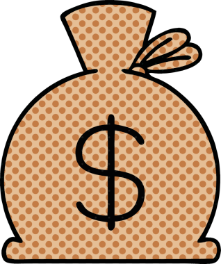 Bir insan tarafından çizilmiş para dolu bir çantanın karikatürü.