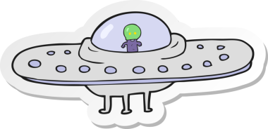 Bir insan tarafından çizilmiş bir uçan daire etiketi.