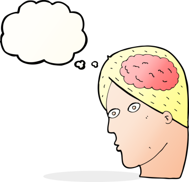 Bir insan tarafından çizilmiş beyin sembollü çizgi film kafası.