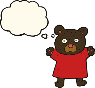 Bir insan tarafından çizilmiş düşünce baloncuğu olan sevimli siyah ayı.