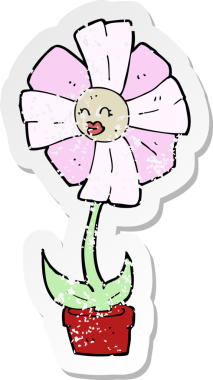 Bir insan tarafından çizilmiş karikatür çiçeğinin gerilmiş yapıştırması.