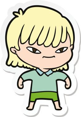 Bir insan tarafından çizilmiş bir karikatür kadının çıkartması.