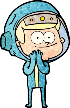 Bir insan tarafından çizilmiş mutlu astronot çizgi filmi.