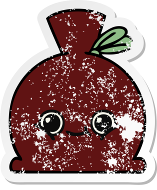 Bir insan tarafından çizilmiş şirin bir karikatür çuvalının sıkıntılı çıkartması.