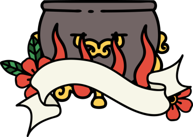 Bir insan tarafından çizilmiş yakılmış kazan sancağıyla geleneksel dövme.