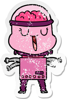 Bir insan tarafından çizilmiş mutlu çizgi film robotunun sıkıntılı çıkartması.