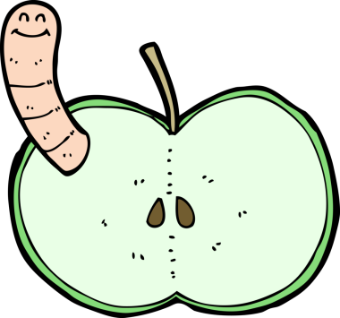 Bir insan tarafından çizilmiş solucanlı çizgi film elması