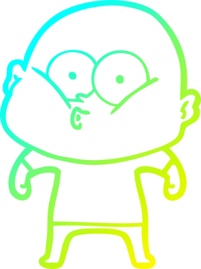 Bir insan tarafından çizilmiş, kel bir adamın soğuk çizgi çizimi.