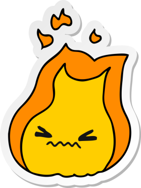 Bir insan tarafından çizilmiş kawaii ateş alevinin serbest sticker karikatürü.