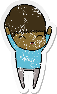 Bir insan tarafından çizilmiş mutlu çizgi film çocuğunun sıkıntılı çıkartması.