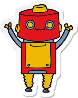 Bir insan tarafından çizilmiş robot karikatür çıkartması.