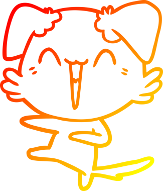 Bir insan tarafından çizilmiş mutlu, dans eden bir köpek çizgi filmi.