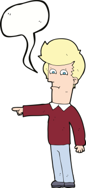 Bir insan tarafından çizilmiş bir konuşma balonuyla işaret eden çizgi film adamı.