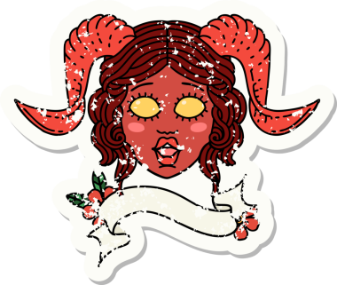 Bir insan tarafından çizilmiş parşömen pankartıyla süslenmiş karakter yüzünün grunge çıkartması