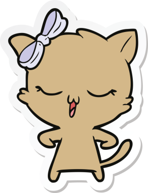 Bir insan tarafından çizilmiş kafasında fiyonk olan çizgi film kedisinin çıkartması.