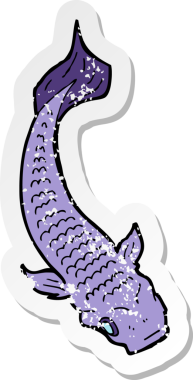 Bir insan tarafından çizilmiş karikatür balığının geriletilmiş çıkartması.