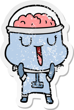 Bir insan tarafından çizilmiş mutlu çizgi film robotunun sıkıntılı çıkartması.