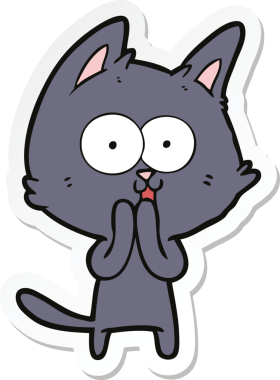 Bir insan tarafından çizilmiş komik bir çizgi film kedisinin çıkartması.