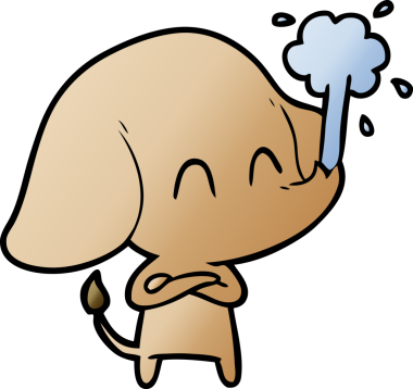 Bir insan tarafından çizilmiş su püskürten sevimli bir fil.