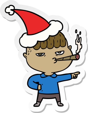 Bir insan tarafından çizilmiş Noel Baba şapkası giyen bir adamın el yazısı.