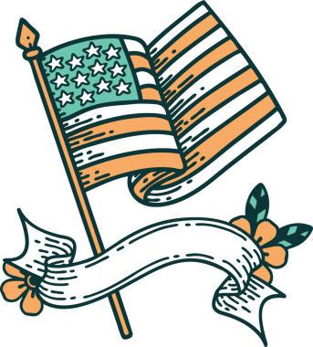 Geleneksel dövmeli Amerikan bayrağı bir insan tarafından çizilmiş