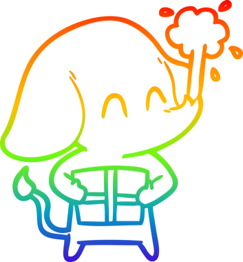 Gökkuşağı gradyan çizgisi insan tarafından çizilmiş su püskürten şirin bir fil çizimi.