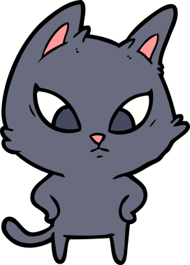 Bir insan tarafından çizilmiş kafası karışmış çizgi film kedisi.