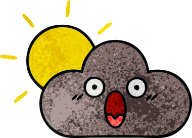 Bir fırtına bulutunun retro grunge dokusu ve bir insan tarafından çizilmiş güneş.