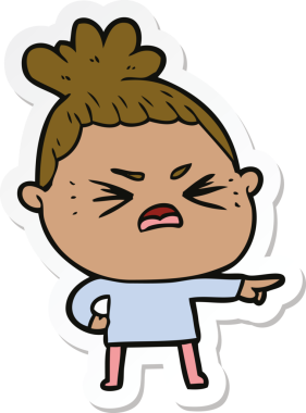 Bir insan tarafından çizilmiş kızgın bir karikatür çıkartması.