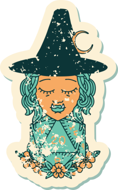 Retro Dövme Biçimi Bir insan tarafından çizilmiş 20 zarlı yarı ork sihirbazı